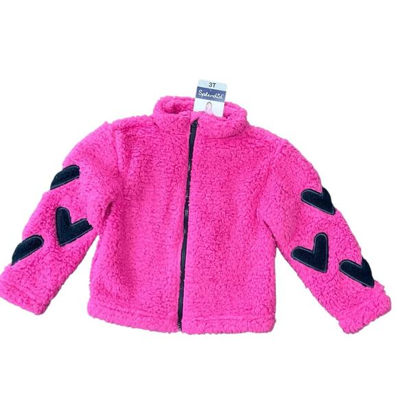 Splendid Girl’s Jacket Pink Fleece Navy Blue Heart Details Size 3T NWT - Picture 2 of 10